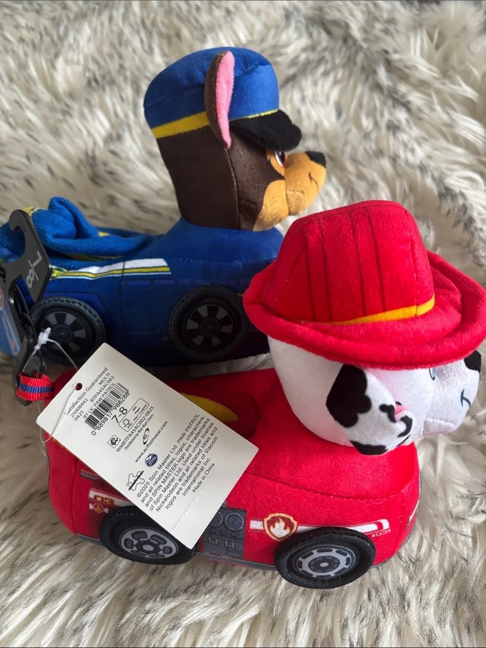 NWT Paw Patrol Chase (Blue) & Marshall (Red) Toddler Slippers Size 7-8
